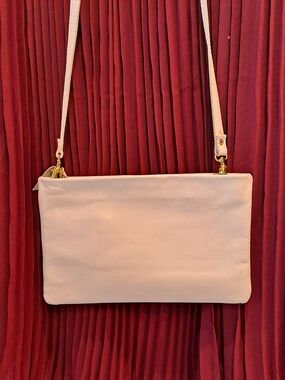 Sarah Stewart Minimal White Lambskin Leather Crossbody Evening Bag W/Gold Accent